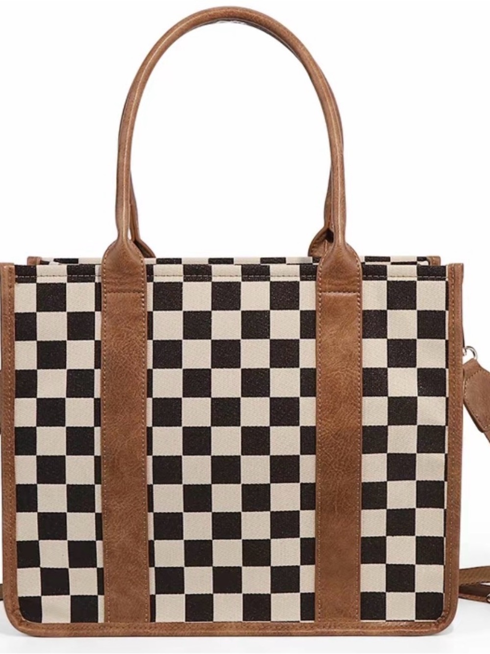 Checkerboard Pattern Tote Bag, Fashionable Canvas Shoulder Bag for Women, Casua…